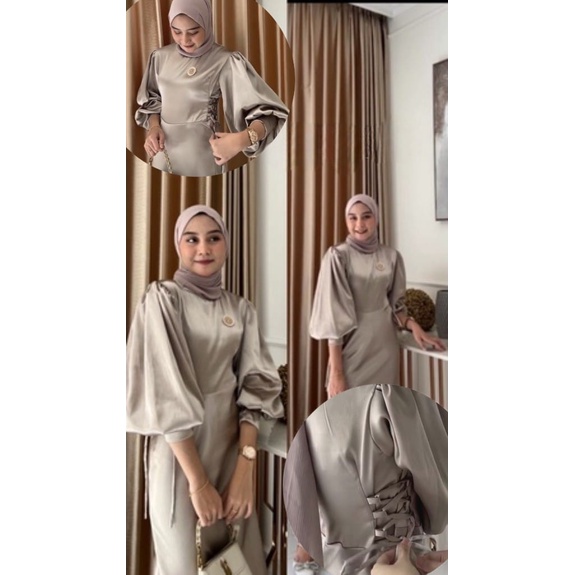 Jual Aurelia Dress Dress Silk Kondangan Gamis Satin Kekinian