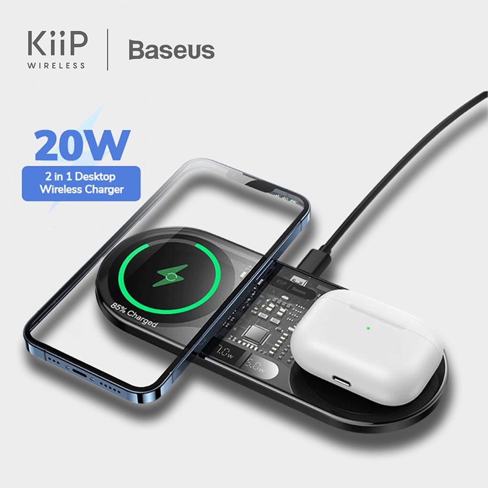 Jual Kiip X Baseus Dual Wireless Charger Digital Led Fast Charging Pad