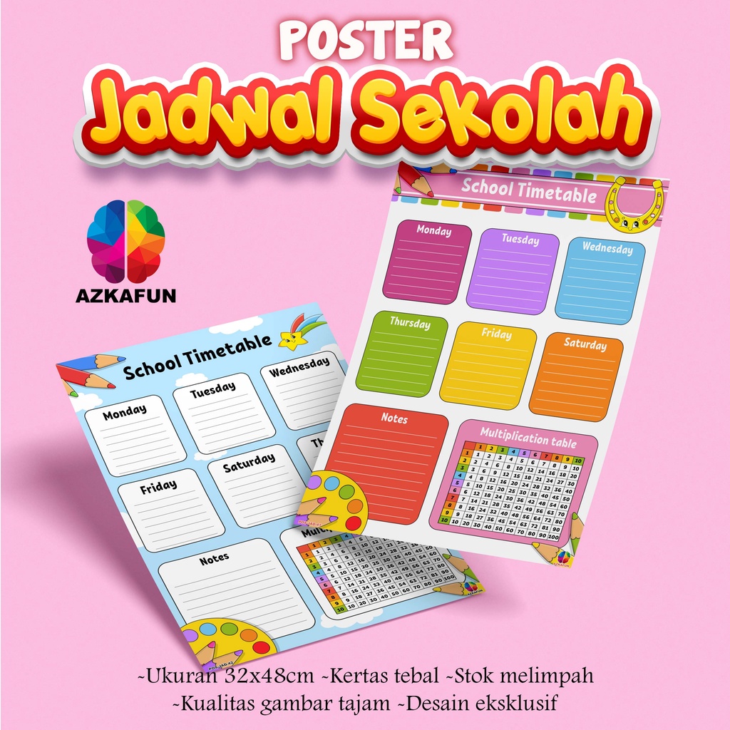 Jual Poster JADWAL PELAJARAN Tema Perkalian Poster Sekolah Jadwal