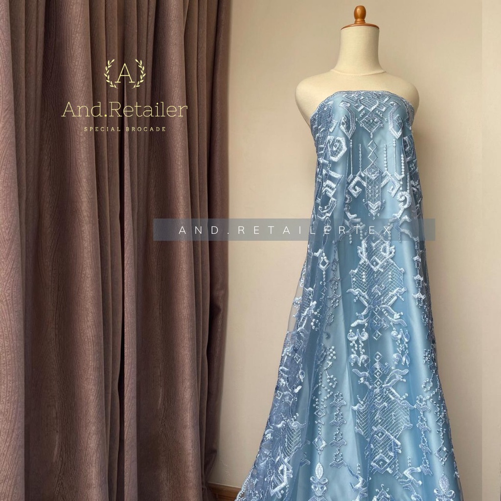 Bahan kebaya Tile Exclusive Maison design By Sapto warna baby Blue Full bordir