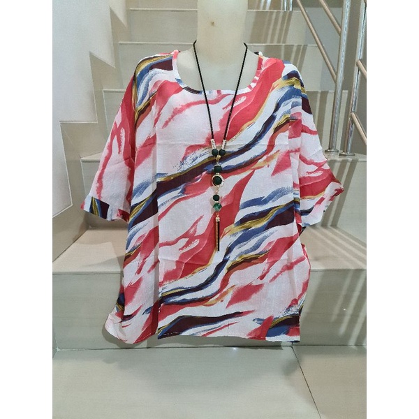 Blouse Brukat dan Kaos Bunga Import Jumbo XL-5XL-Merah - 5XL