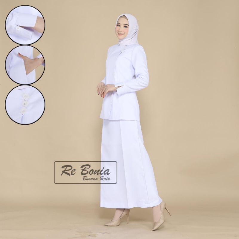 Baju Perawat Putih Lengan Panjang Rok A Seragam Putih Perawat Bidan Rok A Baju Perawat Pria Lengan Panjang Blazer Perawat Bidan Seragam Dinas Putih Wanita Baju Seragam Putih - Putih Stelan Perawat Putih  Seragam Putih Rok A