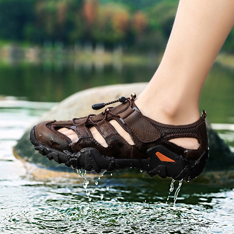 100% Kulit Sapi Asli Sepatu Sandal Hiking Pria Sepatu Gunung Anti Slip Original Mendaki Sports Mewah Trekking Outdoor 140