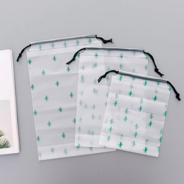 Cactus String Pouch/tempat makeup toiletries anti air/plastik traveling tas serut