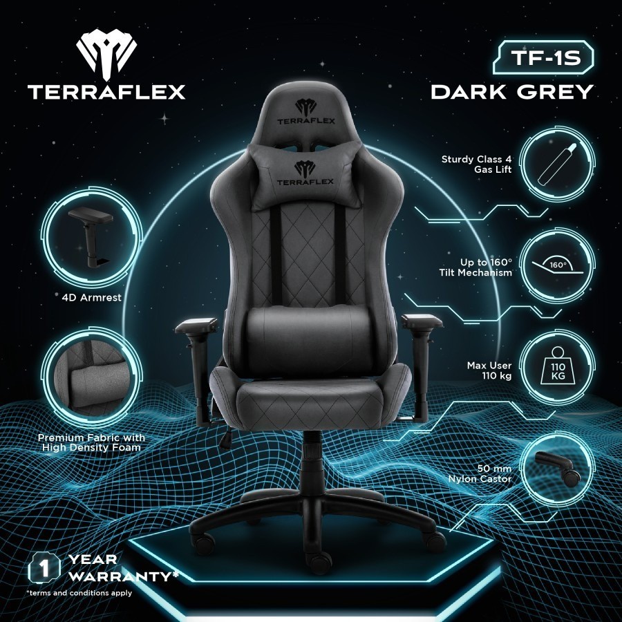 Terraflex TF1S / TF-1S Soft Fabric Series Gaming Chair / Kursi Gaming