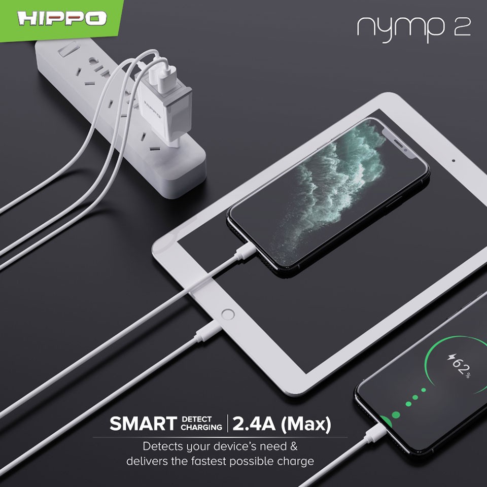 Kepala Adaptor Charger Hippo NYMP 2 Dual USB 2 Port Output 2.4A Original 100% Ori Adapter Casan