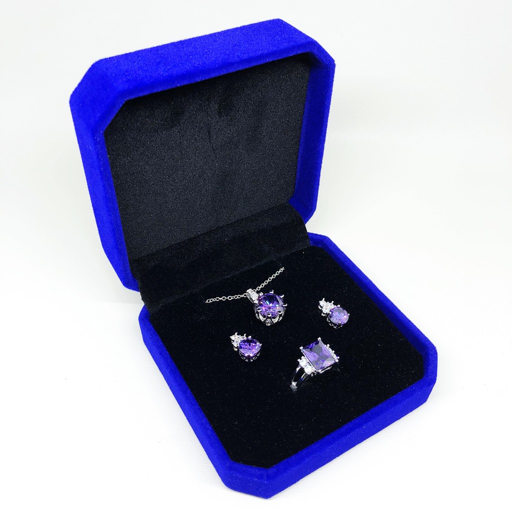 Kotak Set Perhiasan Kalung Anting Cincin Box Hantaran Velvet Bludru - BX004