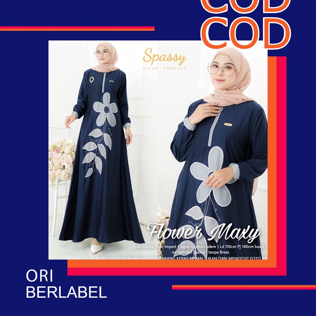 Flower Maxy Ori by Spassy Gamis Maxi Dress Bahan Katun Toyobo Fodu LD 110 PB 140