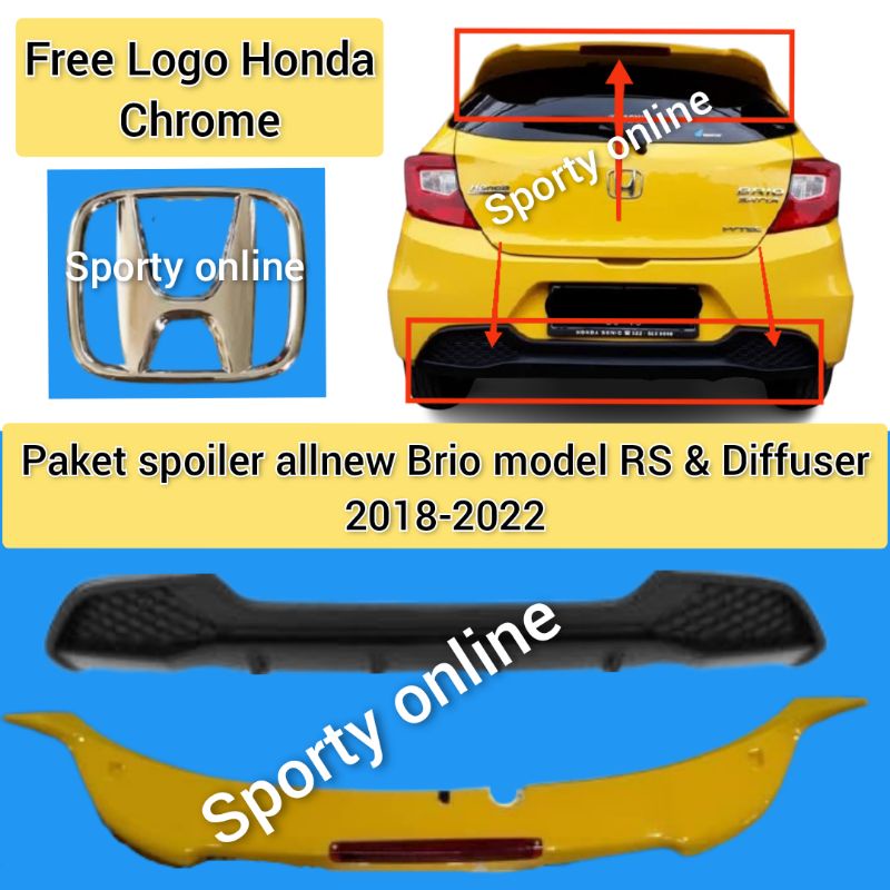 spoiler topi belakang dan diffuser brio 2019 - 2023model rs free logo honda crom