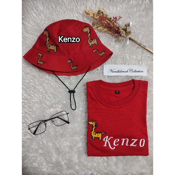 Kaos Anak Unisex Tangan Pendek + Bucket Jerapah Custom Bordir Nama Request