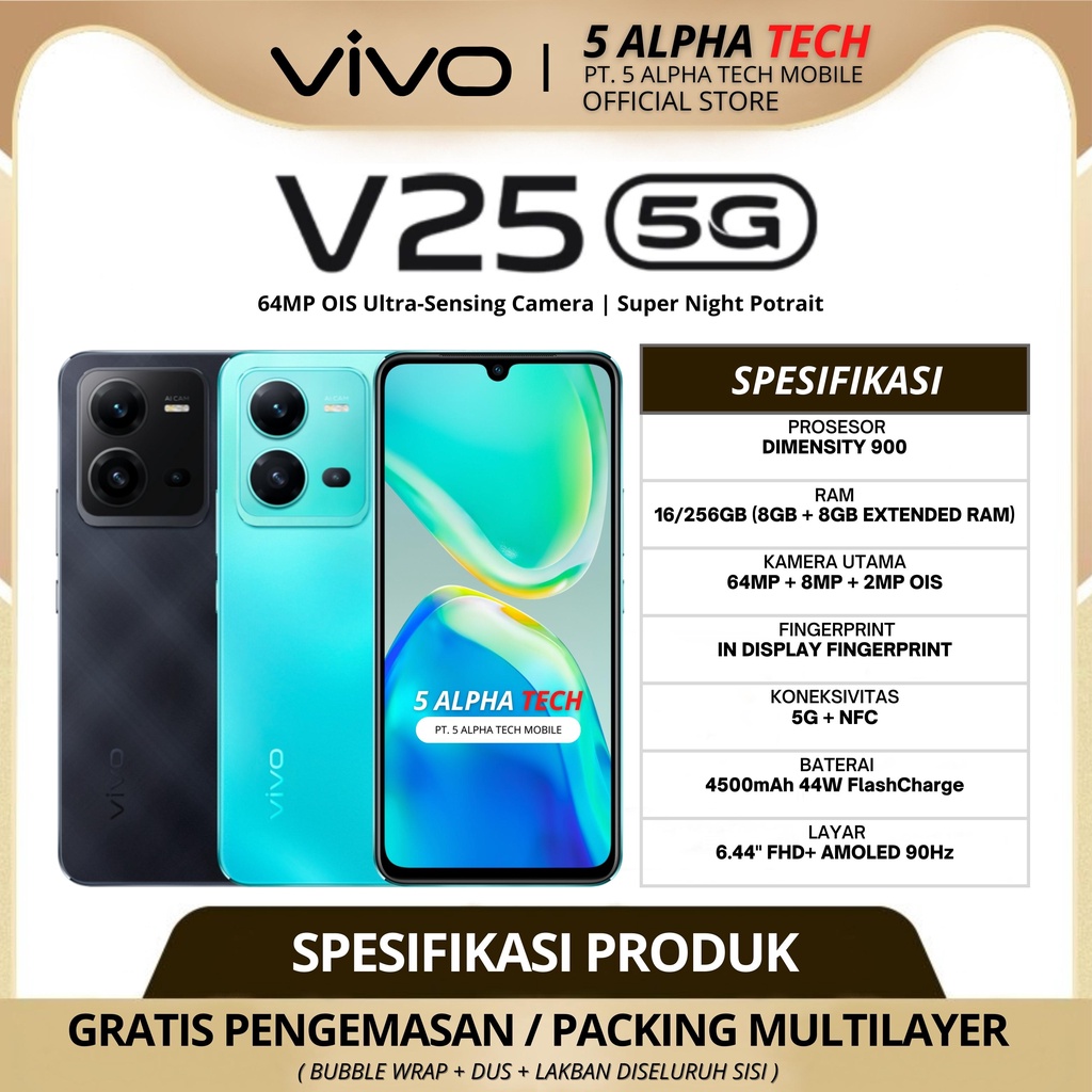 VIVO V25 5G 16/256GB ( 8GB + 8GB EXTENDED RAM ) GARANSI RESMI VIVO