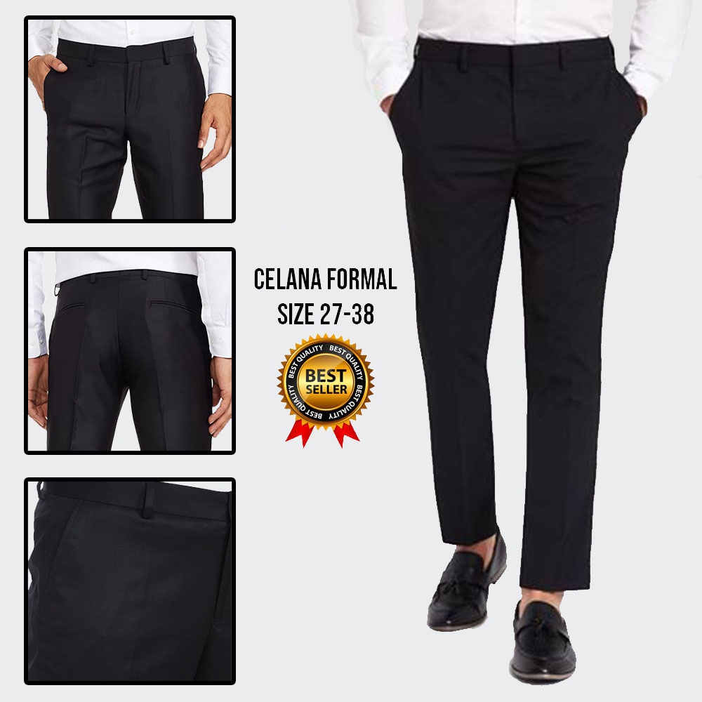 CELANA KANTOR FORMAL PRIA KERJA BAHAN KAIN SLIMFIT HITAM/BAHAN HIGH TWIST