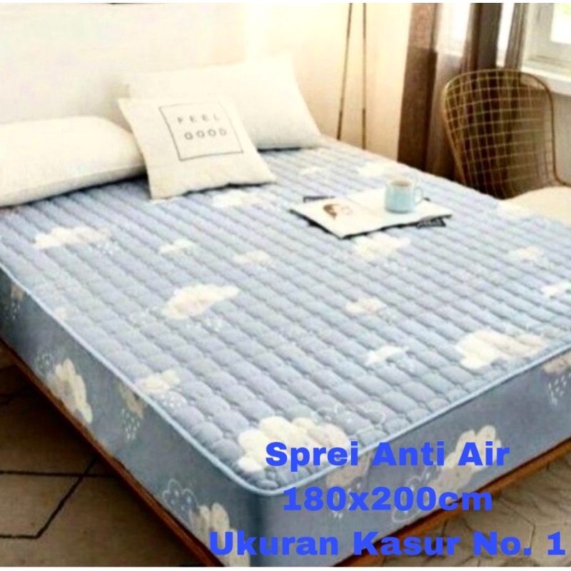 SPREI WATERPROOF UKURAN 180X200X25cm / SPREI ANTI AIR-BIRU AWAN