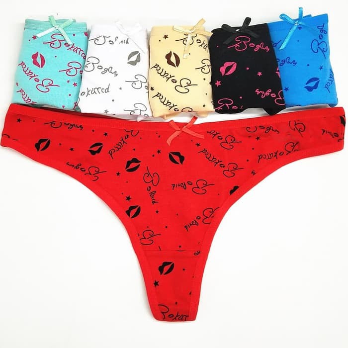 CD Wanita G string wanita Celana Dalam CD pola cetak Sexy Bikini Thong C097 - Merah, M Murah