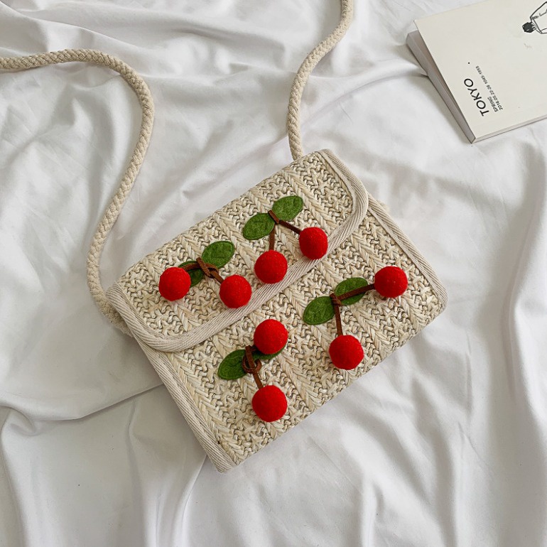 RED CHERRY Tas Selempang JERAMI Slingbag Wanita Remaja Cute Korean Style Retro Vintage Aesthethic By Chikoisme NR