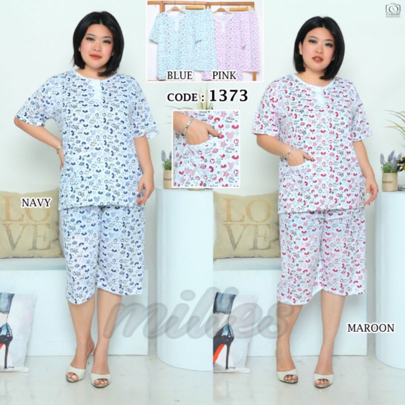 Miw - Baju tidur kaos wanita dewasa 3/4 JUMBO fit to XXL / Babydoll wanita celana pendek JUMBO 1373