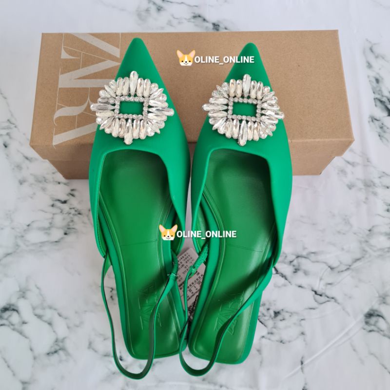 Sandal slip on crystal selop heels and flat colorful green blue black pink fuschia yellow highheels tali belakang sepatu big pretty rhinestone sandal shoes