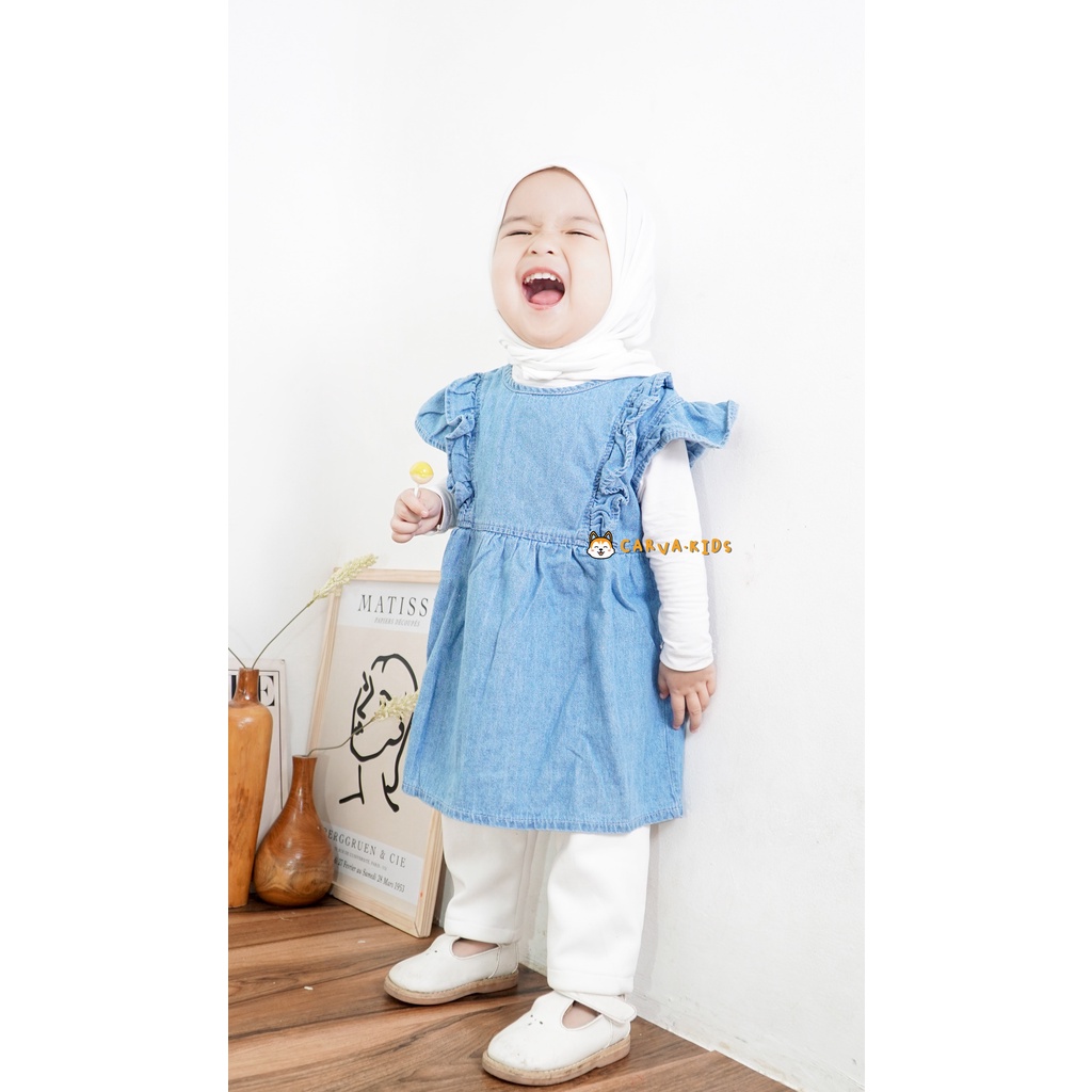 Carva Atasan anak perempuan Dress anak  hijab jeans denim ruffle original 1-5 Tahun Realpict