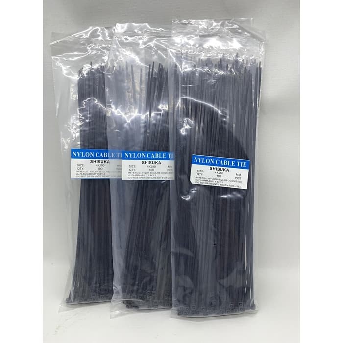 Kabel Ties shisuka 3.6x250mm (25cm) isi 100bh - putih / hitam, Cable Tie/ Pengikat Kabel/ Dasi Kable