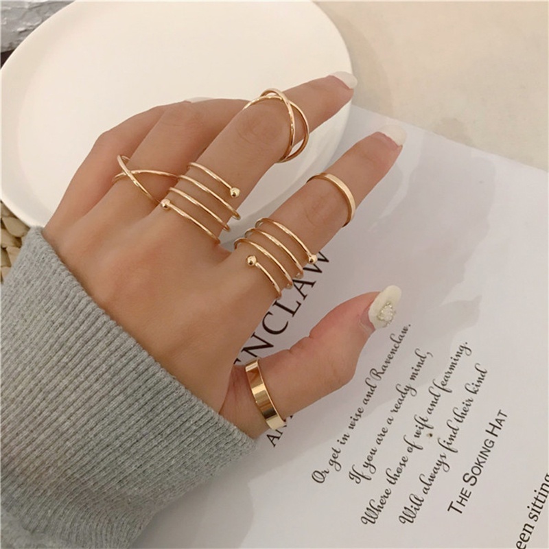 6pcs / Set Cincin Jari Bentuk Geometris Gaya Elegan Untuk Wanita