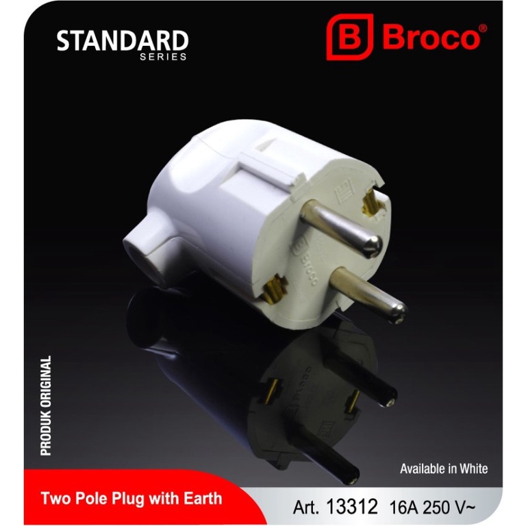 Steker Arde Broco L 13312 Bulat Putih Sideway Plug Colokan Samping