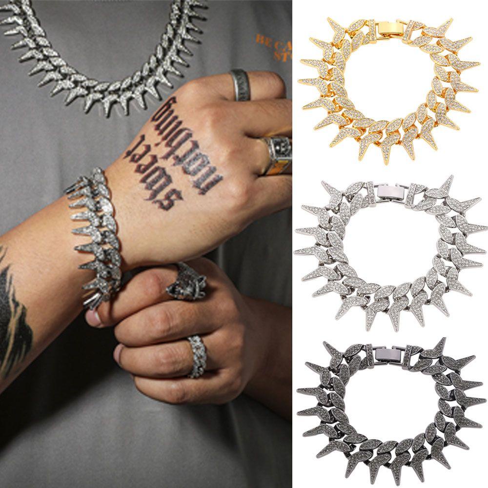 Nanas Penuh Kristal Gelang Aksesoris Pesta Perhiasan Hadiah Mewah Shiny Fashion Bracelet Lebar 15mm Hip Hop