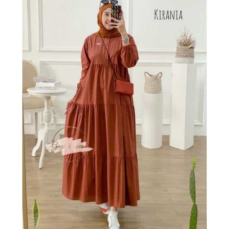 Kirania dress katun polos midi pakaian wanita modern gamis muslimah terbaru mrr fashion