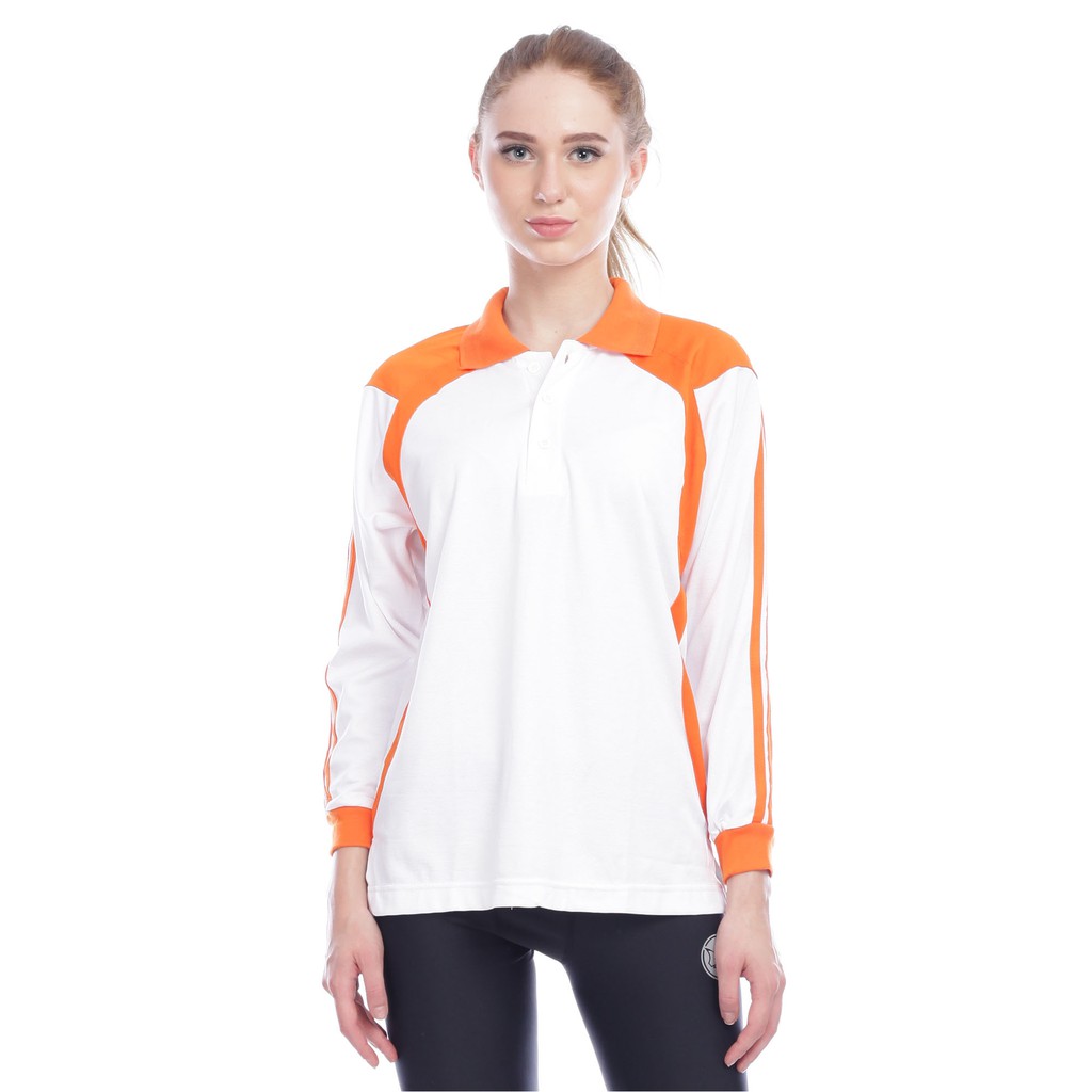 Jual Baju Olahraga Lengan Panjang Putih Oren Seragaman PCK53 DryFit