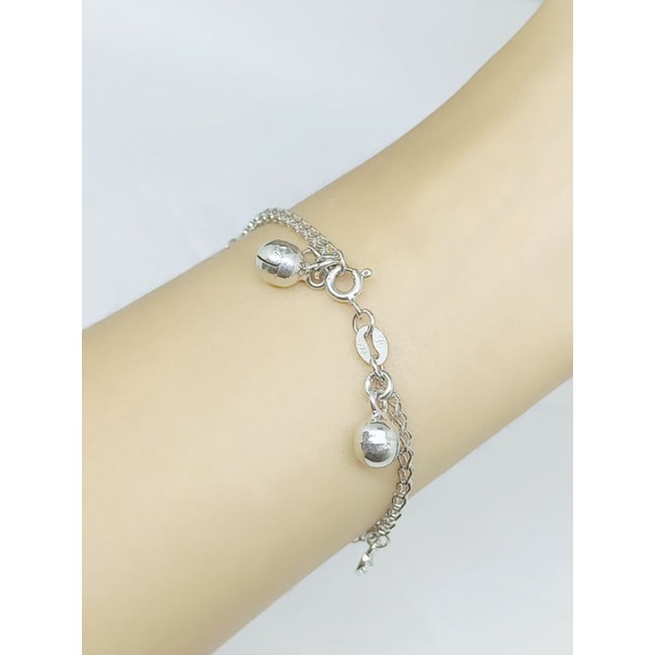 GELANG PERAK ASLI SILVER 925 LAPIS EMAS/GELANG TANGAN RANTAI+GANTUNGAN MAINAN LOVE+2BEL/ASLI SILVER/GELANG FASHION WANITA