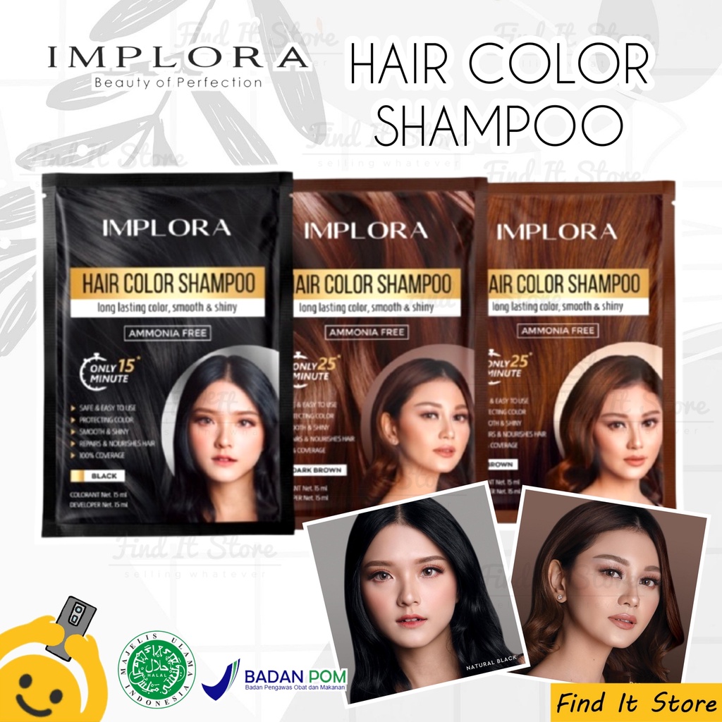 Implora Hair Color Shampoo | Pewarna Rambut Ammonia Free Long Lasting Smooth Shiny | BPOM