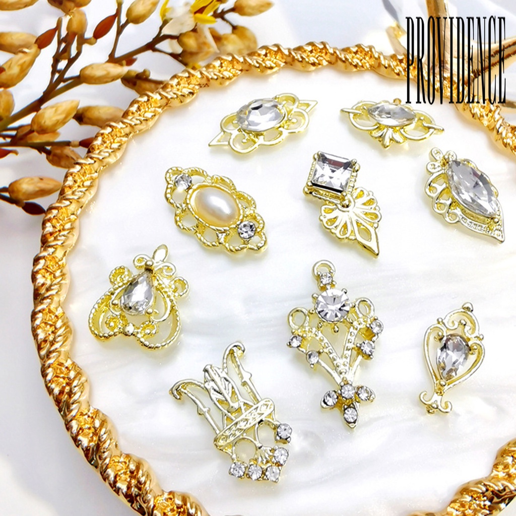 Providence 10Pcs / Set Hiasan Kuku 3D Gaya Retro Aksen Kristal Imitasi Untuk Nail Art / Manicure