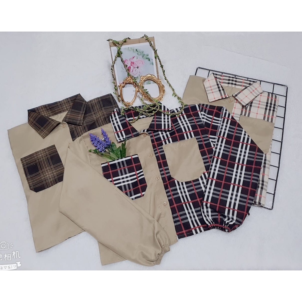 RILLO - PROMO MIKA CROP TOP BLOUSE / KEMEJA WANITA CROP TARTAN-1