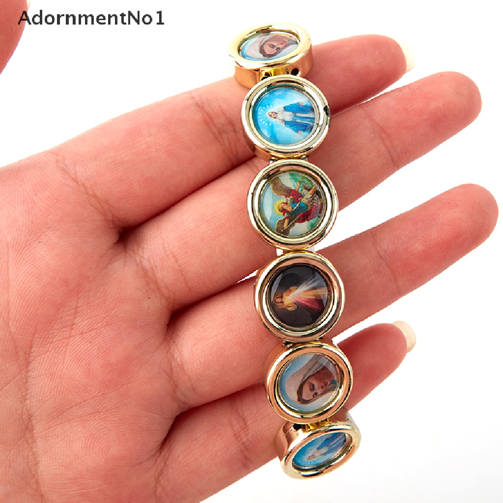 (AdornmentNo1) Gelang Tangan Rosario Katolik Motif Tulisan Icon JESUS SAINTS Maria Angel Ukuran 15mm