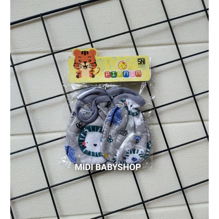 1 Set Sarung Tangan dan Kaki Bayi Full print Pip Mim SNI