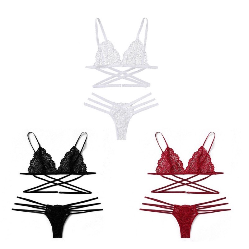 Ɛѵҽ Lingerie Bikini Sexy Set Bra + Gstring Pakain Dalam Renda Lenceria Erotis 1066