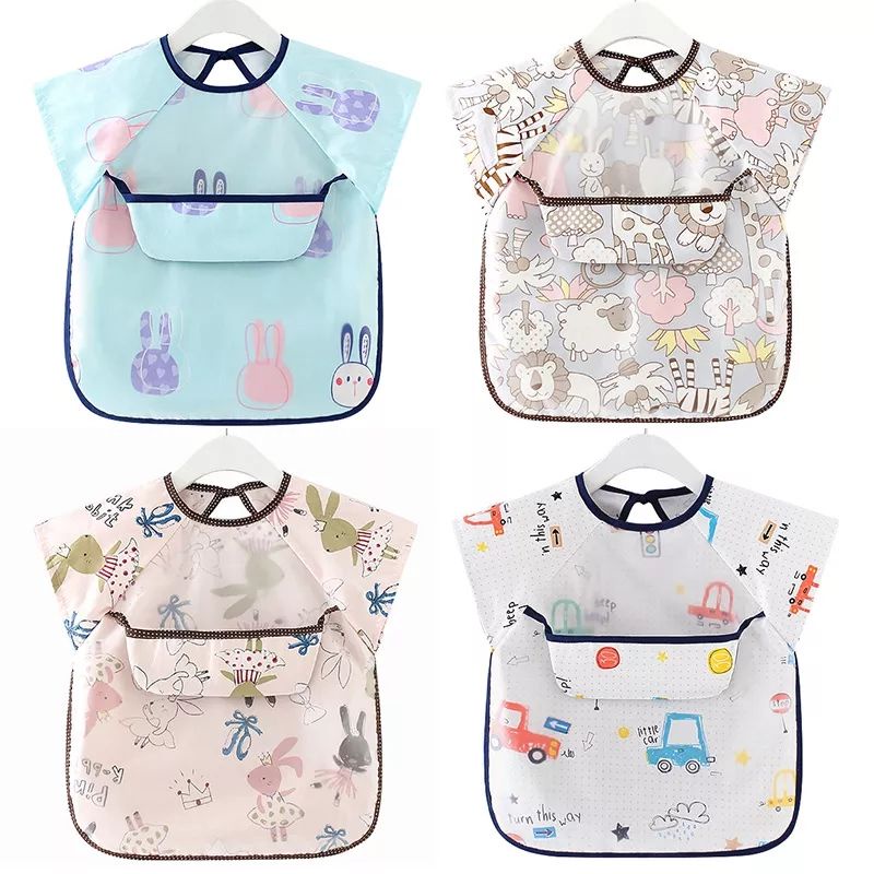 New Celemek Makan Anak Bayi Lengan Pendek Anti Air Bibs Bayi