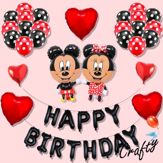 [PAKET] Kids Birthday MICKEY BLACK RED POLKA Tiruan Dekorasi Backdrop Ulangtahun Anak