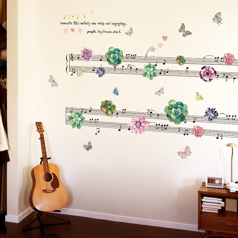 Reliza Wall Sticker Flowers Music Bunga Not Musik Stiker Dinding LDR