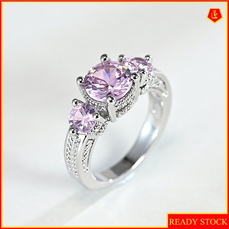 [Ready Stock]Classic Elegant Inlaid Pink Diamond Ring