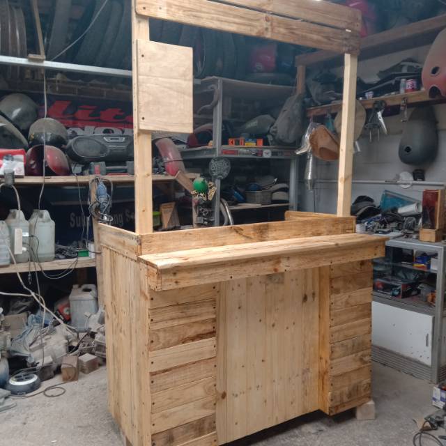 gerobak booth bahan kayu jati belanda