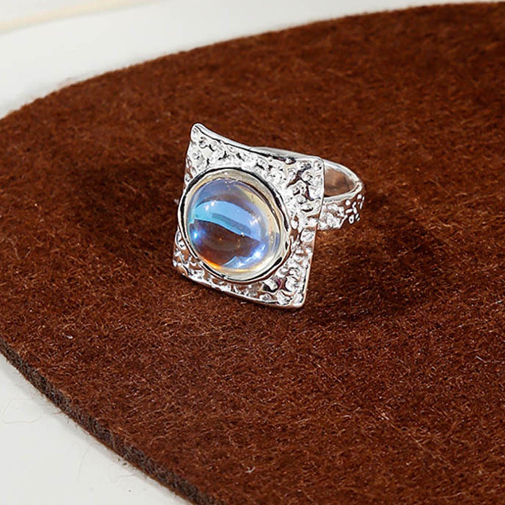 Cincin Lapis Silver Model Terbuka Bentuk Geometri Bulat / Hati / Batu Resin Untuk Wanita