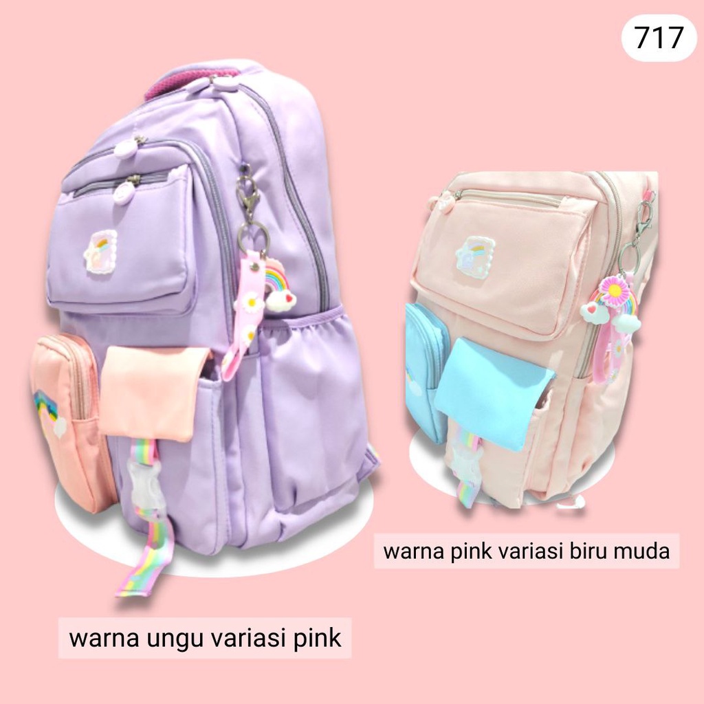 Tas Sekolah Anak Cewek Import Backpack SD Ransel Rainbow 717