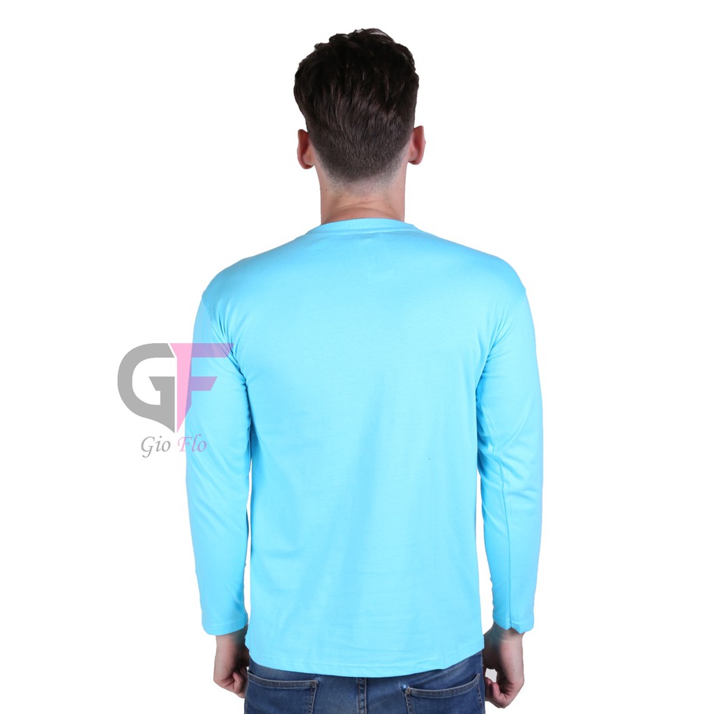 GIOFLO Baju Casual Pria Kaos Panjang Polos Depan Belakang Biru Bubble / PLS 188
