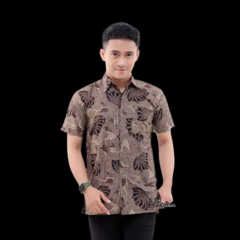 BSWARTBatik HRB026 Kenongo Hem Pendek Padi Pekalongan M L XL Batik Pria MURAH ModernGrosir-Hem kerang