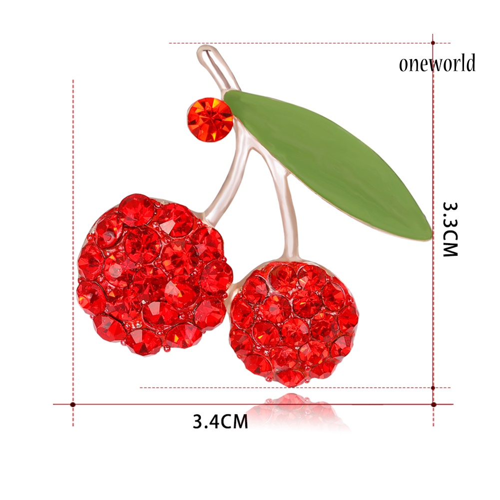 OW@ Women's Gorgeous Cute Red Rhinestone Cherry Leaf Fruit Brooch Pin Accessory