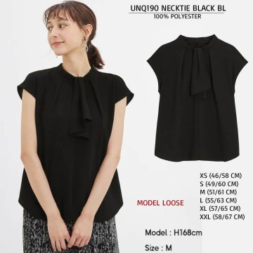Blouse Wanita Jepang/Korea Lengan Pendek Tie Polos Casual (UNQ190 NECKTIE BL)-3