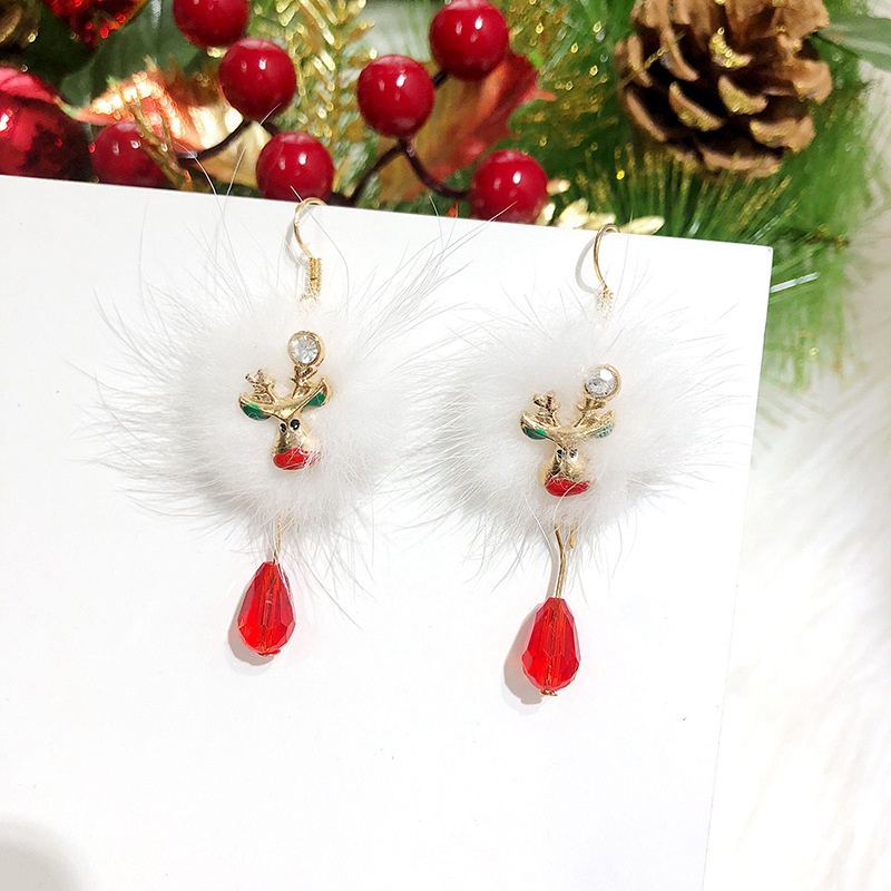 Fancyqube Anting Gantung Panjang Model Santa Claus / Snowman / Rusa / Bola Velvet Putih / Merah Untuk Wanita 2022