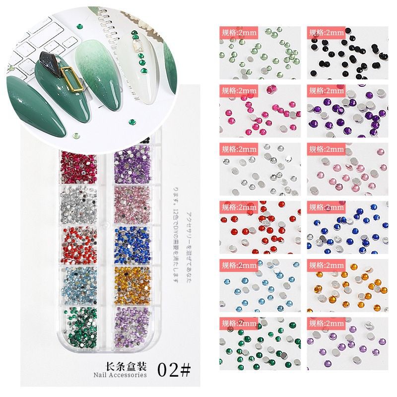 Rhinestone set 12 warna / dekorasi nail art / 3600pcs uk 1.5mm