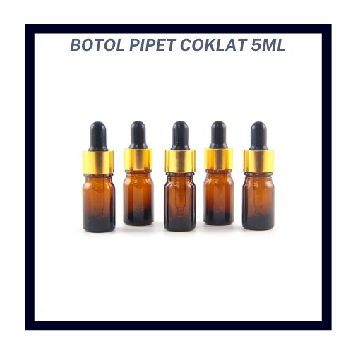 PROMO Botol Kaca Pipet Warna Coklat 5 ML / Tempat Serum, Vitamin, Propolis / Botol Kaca Pipet Murah