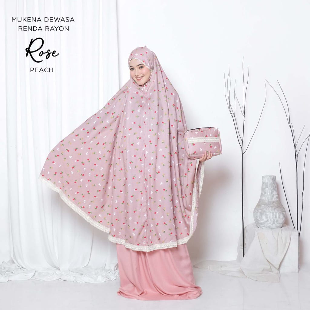 MUKENA ROSE RAYON PRINTING PREMIUM MUKENA DEWASA RENDA KOMBINASI TAS CANTIK MUKENA SANTRIWATI MUKENA